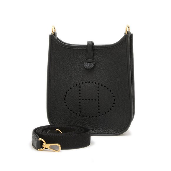 Hermes Evelyn TPM Shoulder Bag Taurillon Black Gold Hardware K Stamp Long Str... - Picture 1 of 6